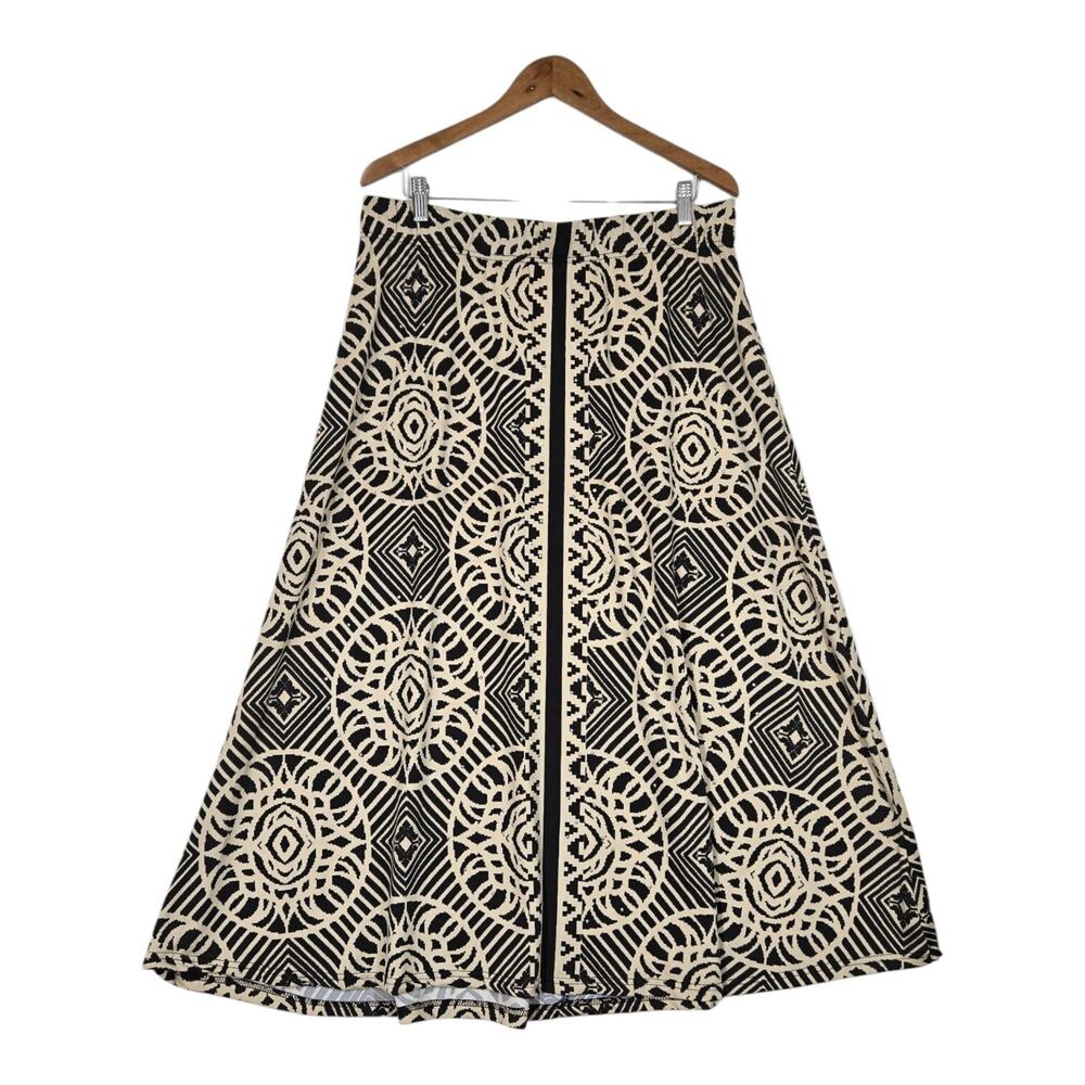 Metro Wear Medallion Midi Skirt 2X Black Studded A-Line Elastic Waist Statement